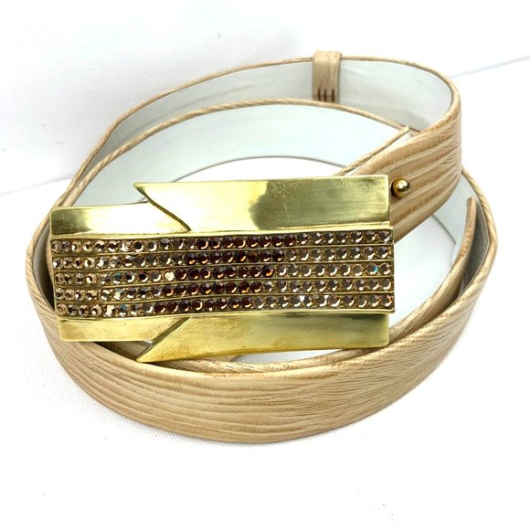 Vintage Belts By Lois Custom Made Embossed Leather Tan Belt  Sz 34" - 37.5" - Picture 16 of 16